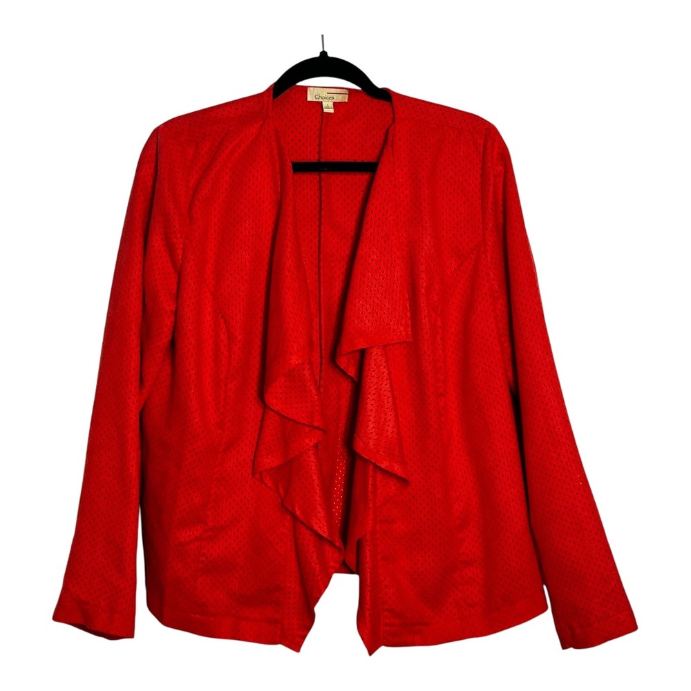 Choices Red Perforated Open Front Waterfall Drape Jacket JSDJ0182 Womens Large